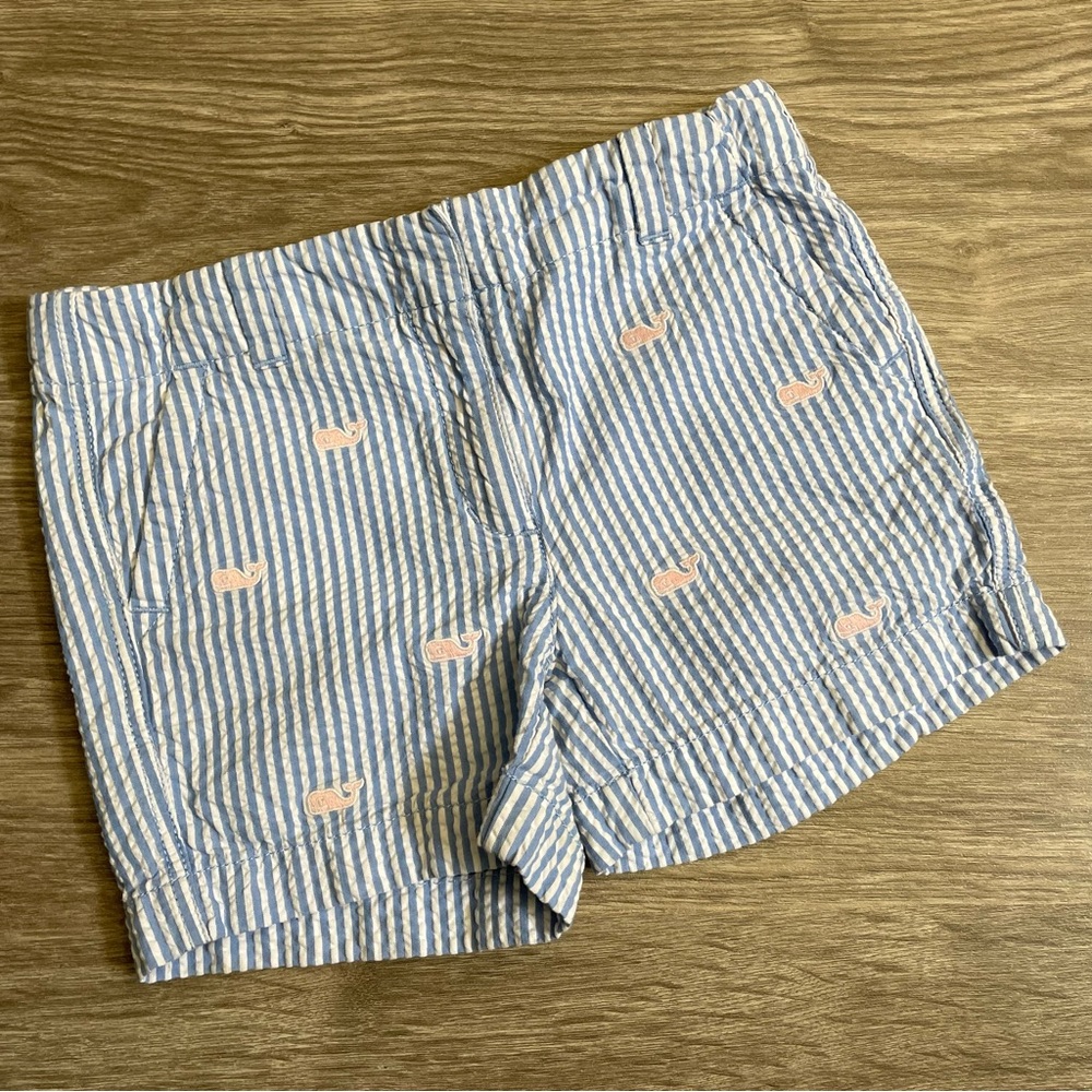 Vineyard Vines Blue Seersucker Shorts with Whale Embroidery Girls Size 7